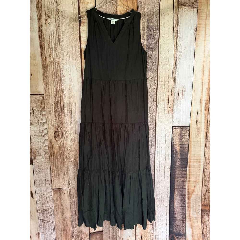 Tommy Bahama Dress Linen Blend Tiered Maxi Black Resort Coastal Relaxed Medium